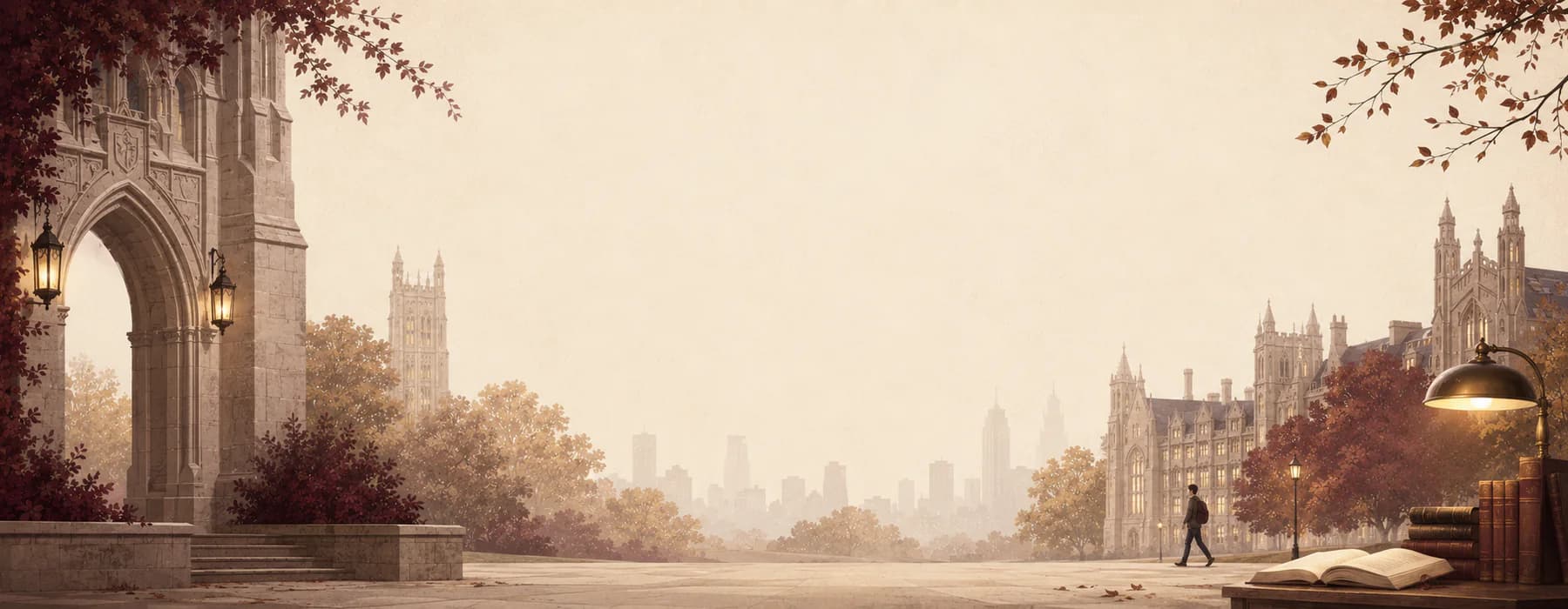 Illustrated University of Chicago campus in autumn